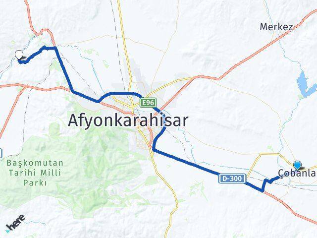 Afyonkarahisar Çobanlar Köprülü Arası Kaç Km - Yol Haritası