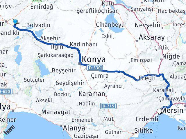 Afyonkarahisar Çobanlar Mersin Arası Kaç Km - Yol Haritası