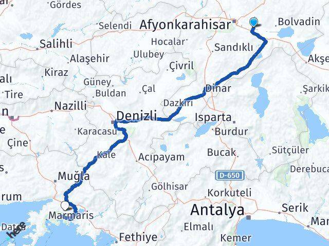 Afyonkarahisar Çobanlar Muğla Arası Kaç Km - Yol Haritası