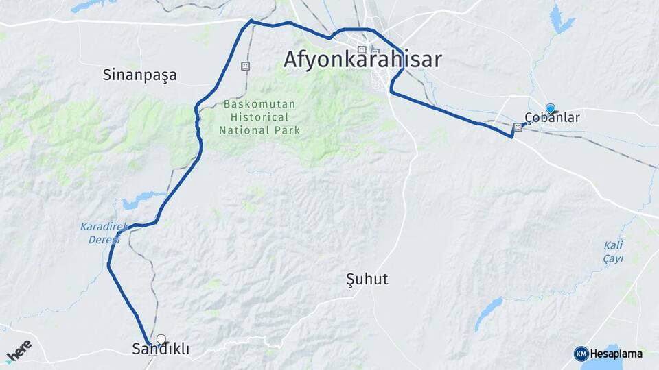 Afyonkarahisar Çobanlar Sandıklı Arası Kaç Km - Yol Haritası