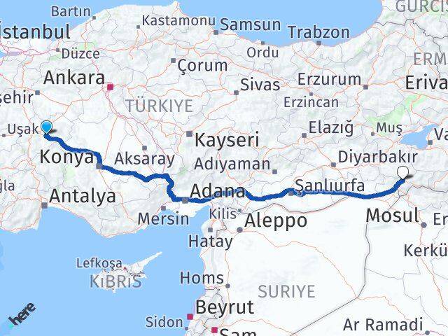 Afyonkarahisar Çobanlar Şırnak Arası Kaç Km - Yol Haritası