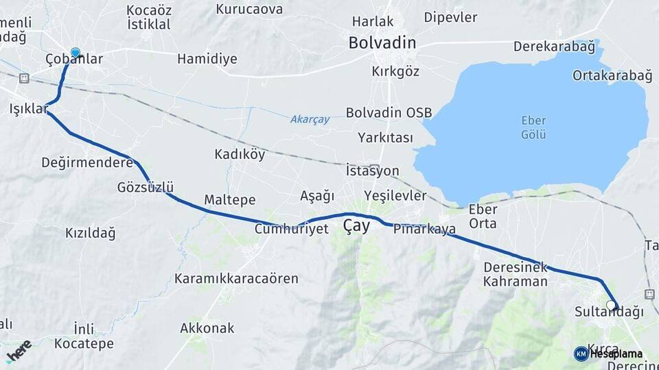 Afyonkarahisar Çobanlar Sultandağı Arası Kaç Km - Yol Haritası