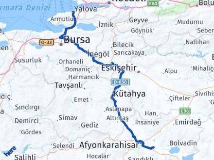 Afyonkarahisar Çobanlar Yalova Arası Kaç Km - Yol Haritası