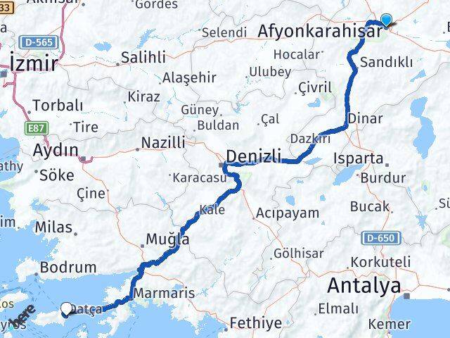 Afyonkarahisar Datça Muğla Arası Kaç Km - Yol Haritası