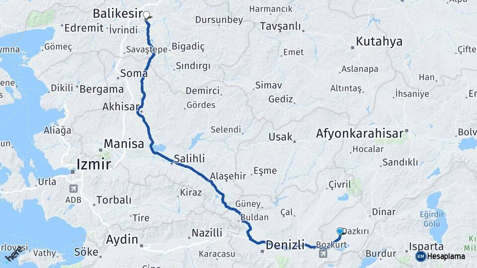 Afyonkarahisar Dazkırı Balıkesir Arası Kaç Km - Yol Haritası