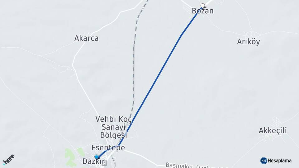 Afyonkarahisar Dazkırı Bozan Dazkırı Arası Kaç Km - Yol Haritası