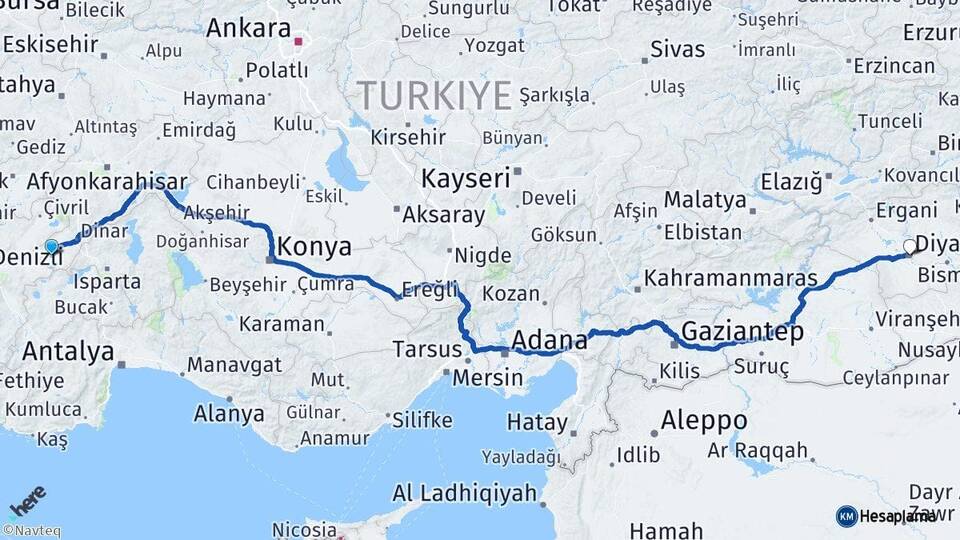 Afyonkarahisar Dazkırı Diyarbakır Arası Kaç Km - Yol Haritası