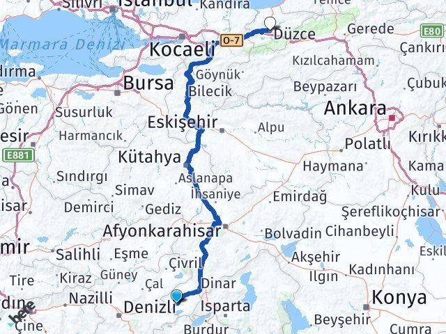 Afyonkarahisar Dazkırı Düzce Arası Kaç Km - Yol Haritası