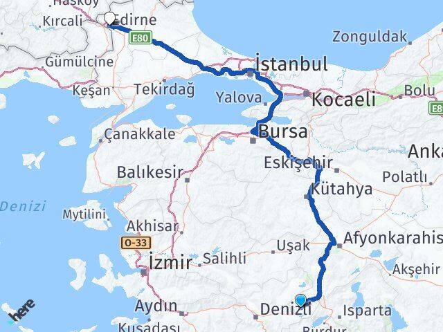 Afyonkarahisar Dazkırı Edirne Arası Kaç Km - Yol Haritası