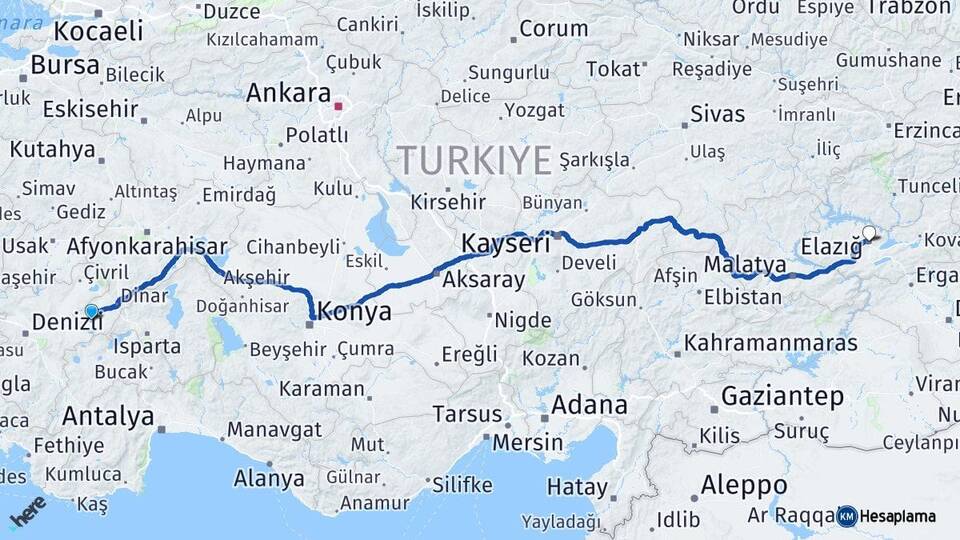 Afyonkarahisar Dazkırı Elazığ Arası Kaç Km - Yol Haritası