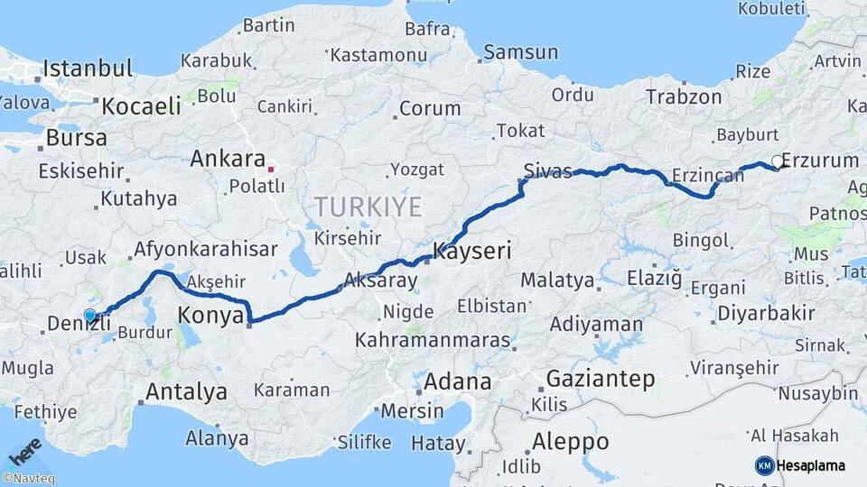 Afyonkarahisar Dazkırı Erzurum Arası Kaç Km - Yol Haritası