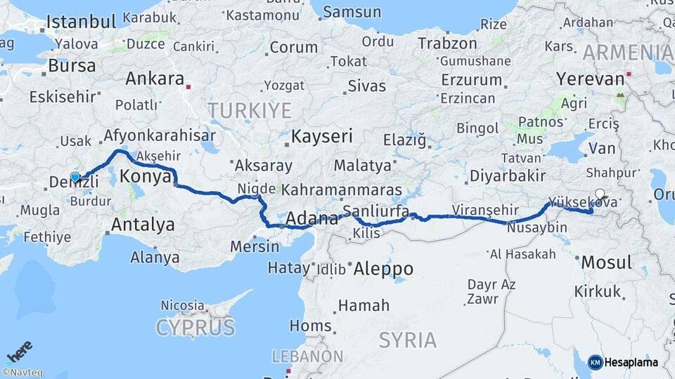 Afyonkarahisar Dazkırı Hakkari Arası Kaç Km - Yol Haritası
