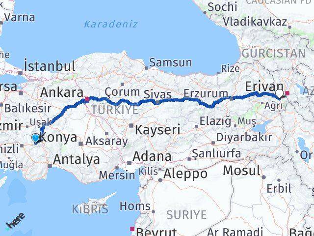 Afyonkarahisar Dazkırı Iğdır Arası Kaç Km - Yol Haritası