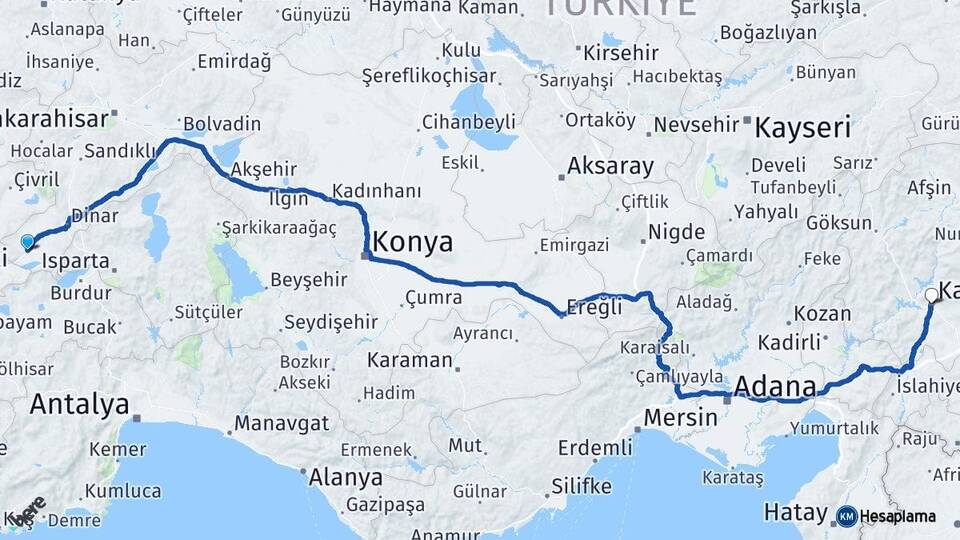 Afyonkarahisar Dazkırı Kahramanmaraş Arası Kaç Km - Yol Haritası
