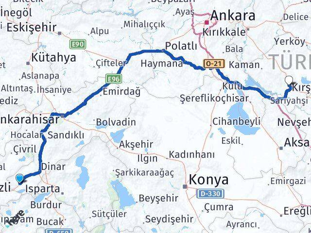 Afyonkarahisar Dazkırı Kırşehir Arası Kaç Km - Yol Haritası