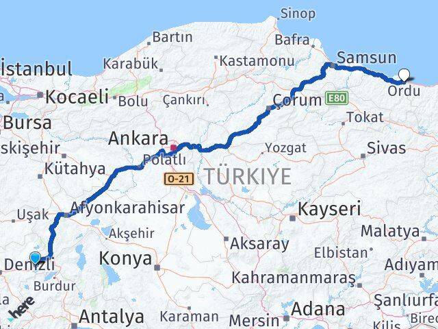 Afyonkarahisar Dazkırı Ordu Arası Kaç Km - Yol Haritası