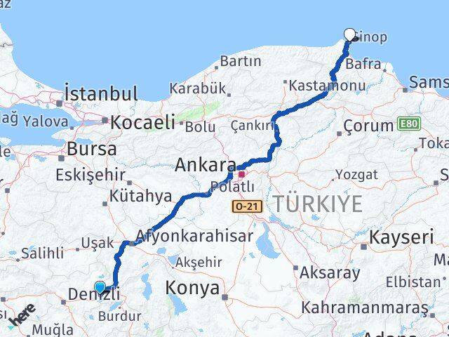 Afyonkarahisar Dazkırı Sinop Arası Kaç Km - Yol Haritası