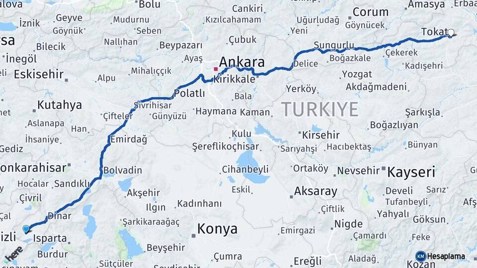 Afyonkarahisar Dazkırı Tokat Arası Kaç Km - Yol Haritası