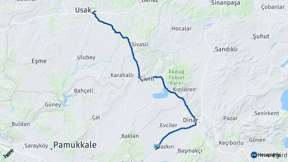 Afyonkarahisar Dazkırı Uşak Arası Kaç Km - Yol Haritası