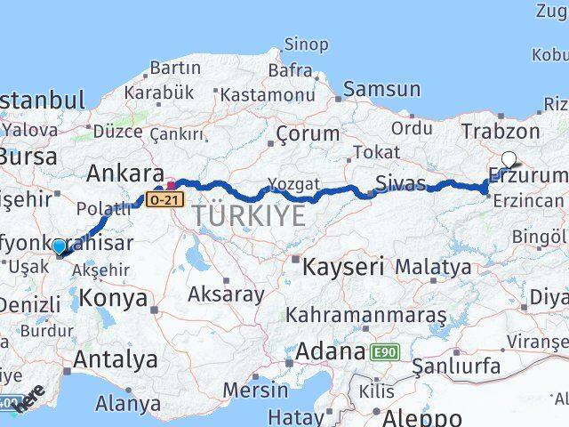 Afyonkarahisar Demirözü Bayburt Arası Kaç Km - Yol Haritası