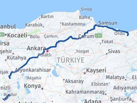 Afyonkarahisar Dereli Giresun Arası Kaç Km - Yol Haritası