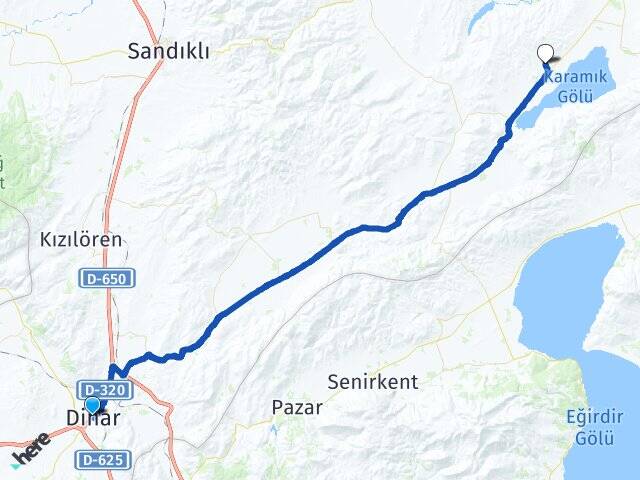 Afyonkarahisar Dinar Bulanık Çay Arası Kaç Km - Yol Haritası