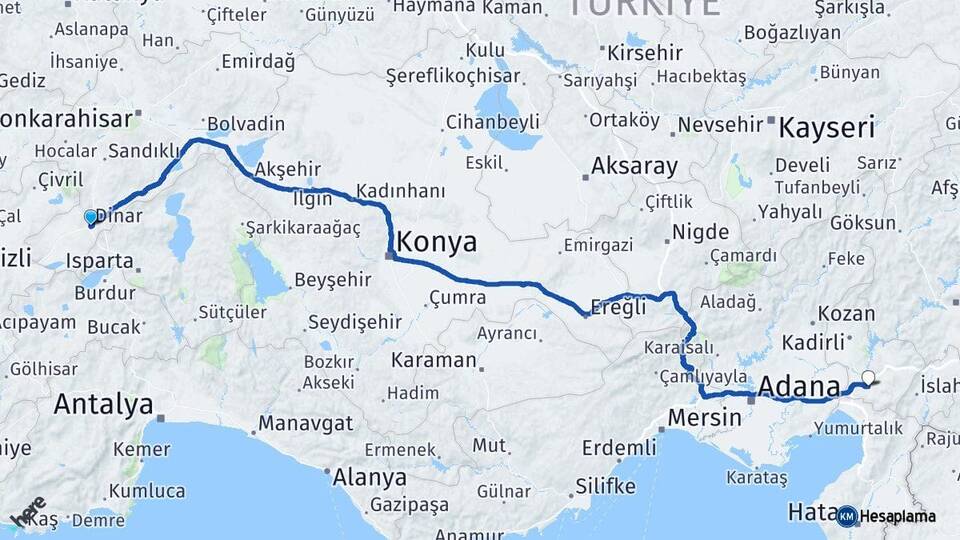 Afyonkarahisar Dinar Osmaniye Arası Kaç Km - Yol Haritası