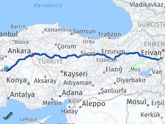 Afyonkarahisar Doğubayazıt Ağrı Arası Kaç Km - Yol Haritası