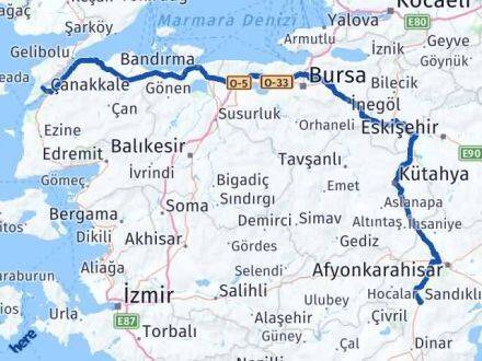 Afyonkarahisar Eceabat Çanakkale Arası Kaç Km - Yol Haritası