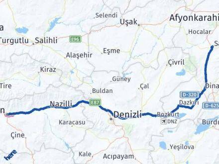 Afyonkarahisar Efeler Aydın Arası Kaç Km - Yol Haritası