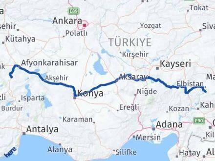 Afyonkarahisar Ekinözü Kahramanmaraş Arası Kaç Km - Yol Haritası