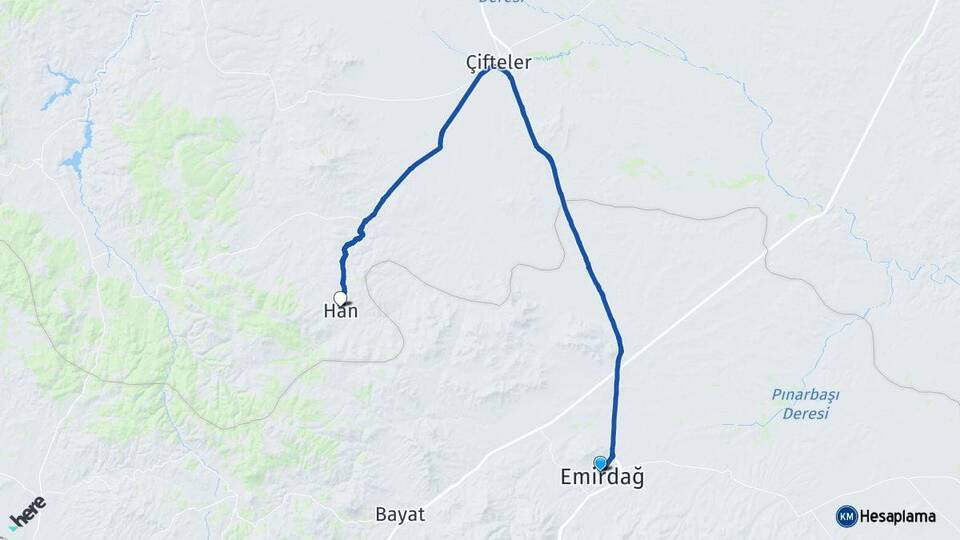 Afyonkarahisar Emirdağ Han Eskişehir Arası Kaç Km - Yol Haritası