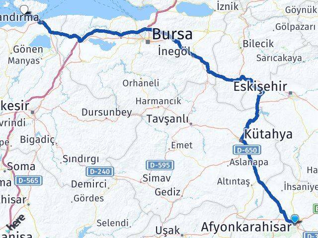 Afyonkarahisar Erdek Balıkesir Arası Kaç Km - Yol Haritası