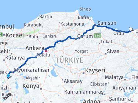 Afyonkarahisar Espiye Giresun Arası Kaç Km - Yol Haritası