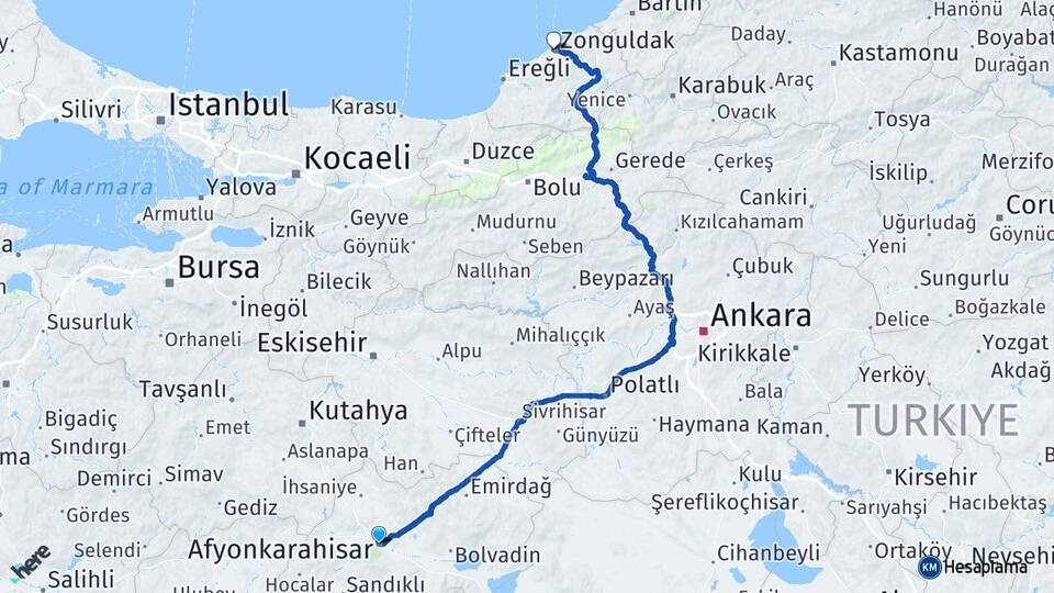 Afyonkarahisar Eşrefpaşa Arası Kaç Km - Yol Haritası