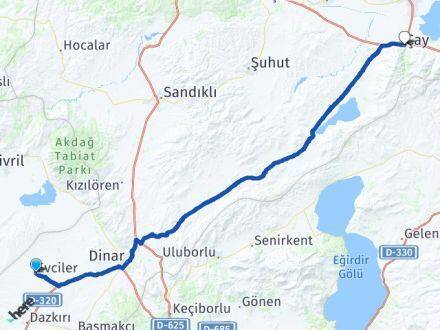 Afyonkarahisar Evciler Çay Arası Kaç Km - Yol Haritası