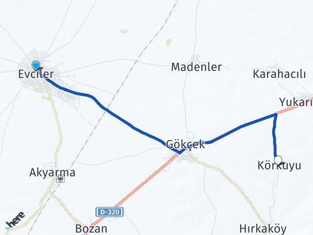 Afyonkarahisar Evciler Körkuyu Evciler Arası Kaç Km - Yol Haritası