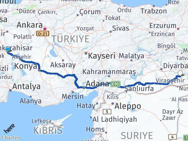 Afyonkarahisar Gercüş Batman Arası Kaç Km - Yol Haritası