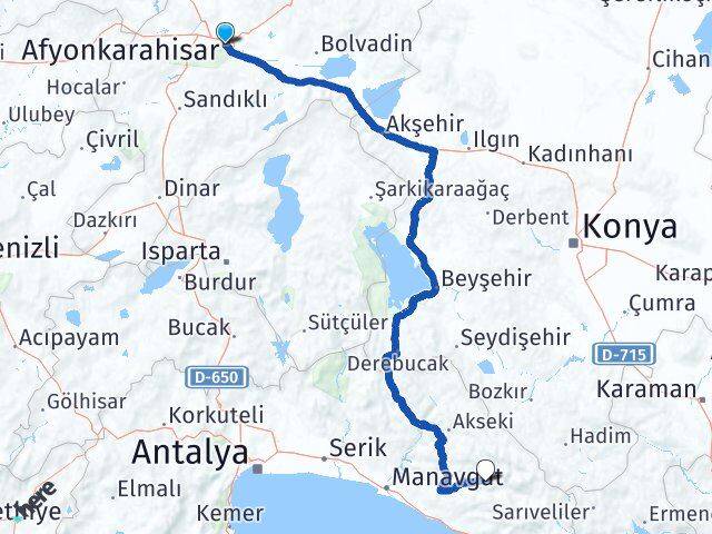 Afyonkarahisar Gündoğmuş Antalya Arası Kaç Km - Yol Haritası