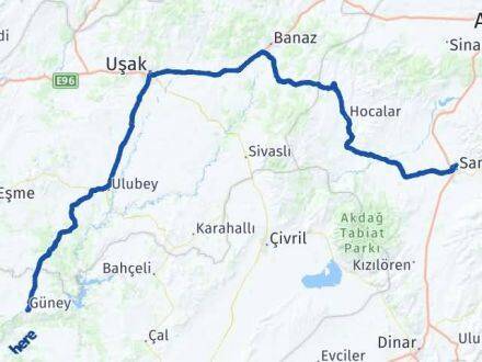 Afyonkarahisar Güney Denizli Arası Kaç Km - Yol Haritası