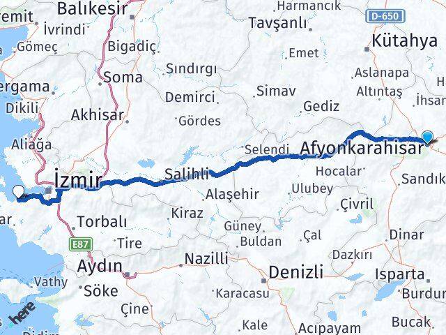 Afyonkarahisar Güzelbahçe İzmir Arası Kaç Km - Yol Haritası