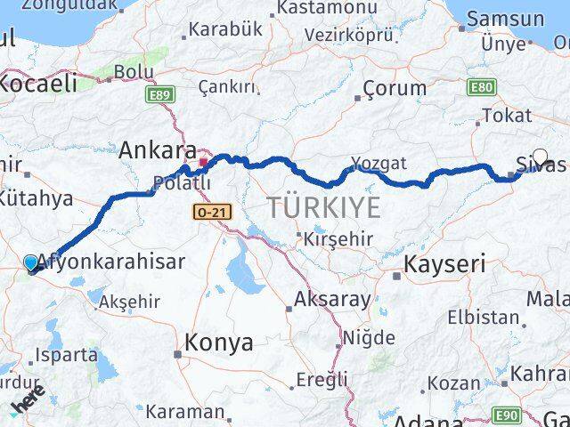 Afyonkarahisar Hafik Sivas Arası Kaç Km - Yol Haritası