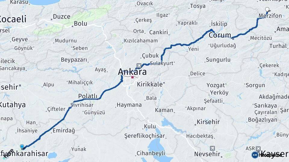 Afyonkarahisar Havza Samsun Arası Kaç Km - Yol Haritası