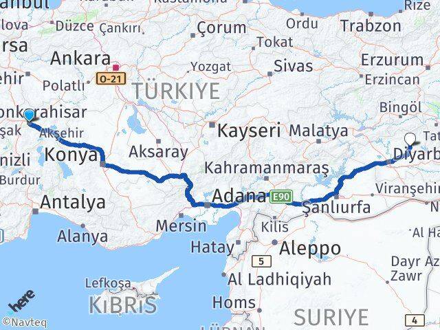 Afyonkarahisar Hazro Diyarbakır Arası Kaç Km - Yol Haritası