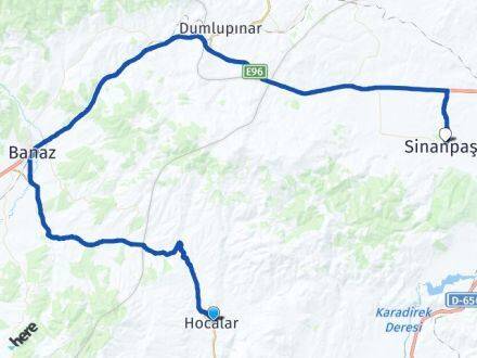 Afyonkarahisar Hocalar Sinanpaşa Arası Kaç Km - Yol Haritası