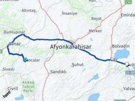 Afyonkarahisar Hocalar Sultandağı Arası Kaç Km - Yol Haritası