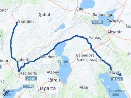 Afyonkarahisar Hüyük Konya Arası Kaç Km - Yol Haritası
