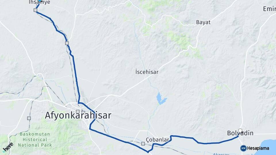 Afyonkarahisar İhsaniye Bolvadin Arası Kaç Km - Yol Haritası