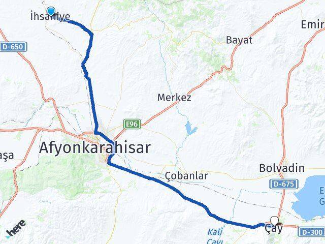 Afyonkarahisar İhsaniye Çay Arası Kaç Km - Yol Haritası