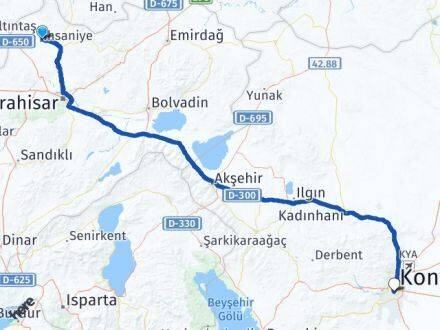 Afyonkarahisar İhsaniye Meram Konya Arası Kaç Km - Yol Haritası
